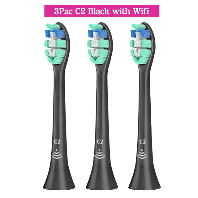 Apply to Philips Sonicare Toothbrush HX6250 HX6530 HX6730 HX6930 Electric Toothbrush Replacement Heads Bluetooth BrushHeads 3Pcs-C2-BK-With Wifi