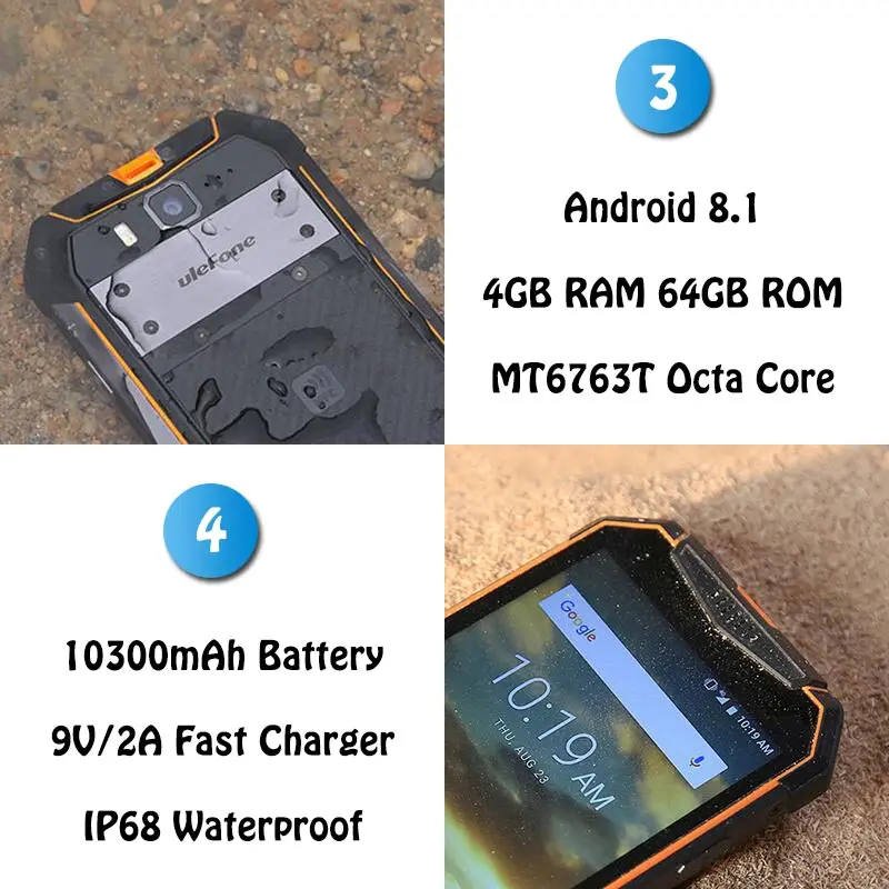 Ulefone Armor 3 мобильные телефоны IP68 Водонепроницаемый 5," 18:9 helio P23 4 Гб 64 Гб NFC 4G глобальная версия 10300 мАч Android 8,1 смартфон