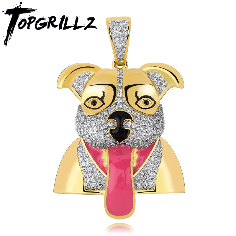 TOPGRILLZ, ювелирные изделия в стиле хип-хоп, кулон и ожерелье в виде собаки с льдом, 4 мм, цепочка для тенниса, золотое, серебряное, цветное ожерелье s