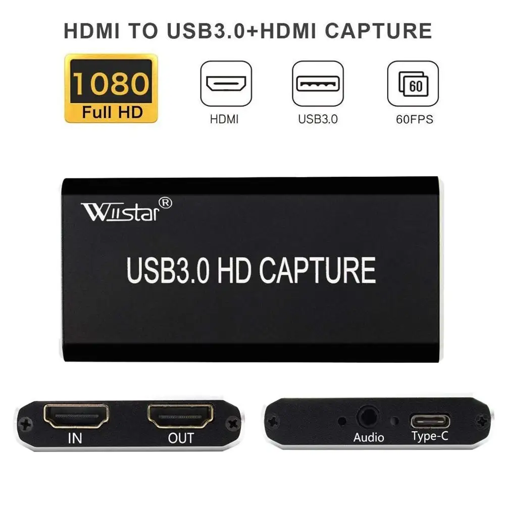 

USB3.0 HDMI Video Capture Card for Notebook Windows/Linux/Mac HDMI to USB-C Capture FHD 1080P@60Hz Live Video Capture Recording