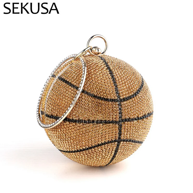 

Rhinestones round ball clutch wedding party evening bags shoulder chain crystal handbags with metal luxury diamonds holder purse