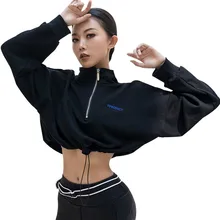 Осенняя новинка, куртка на молнии для бега, женские укороченные топы с длинным рукавом, Толстовка для фитнеса, женская спортивная куртка для занятий йогой