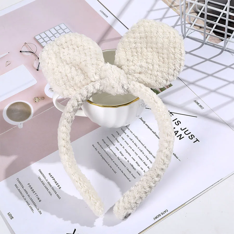 Haimeikang Fashion Rabbit Ear Headband Headdress Korean Cute Plush Bezel Rim Hairpin Tiara Ladies Solid Color Hair Accessories