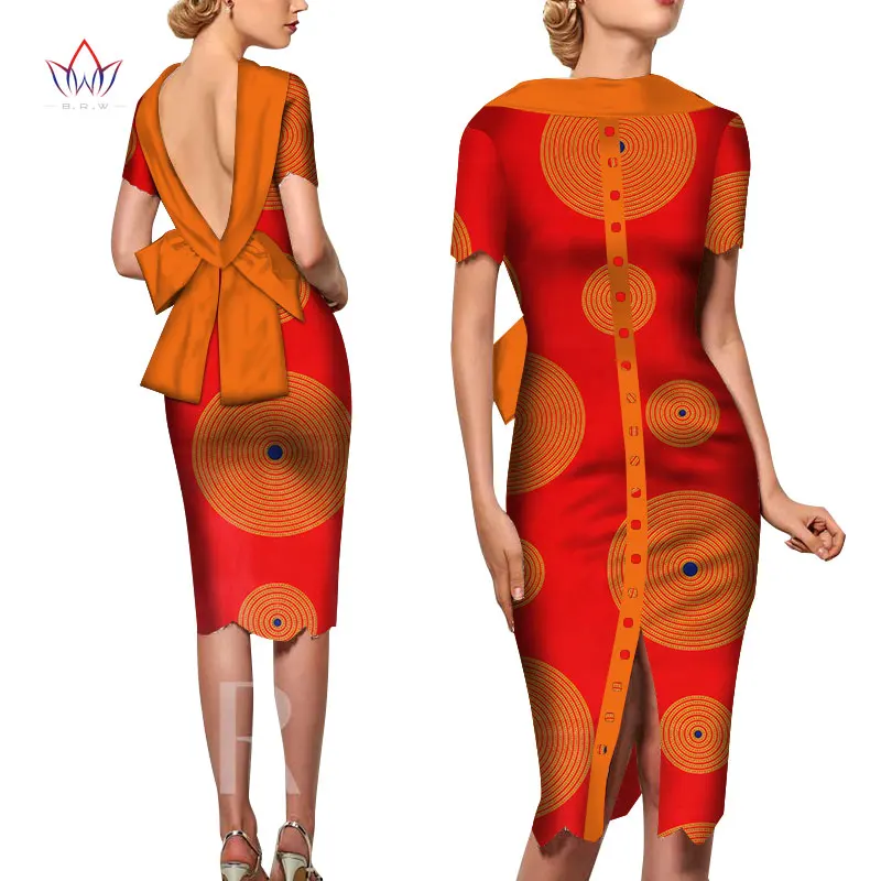 Мода африканские платья для женщин Vestido печать фабричные Изделия элегантная одежда в африканском стиле открытая спина африканская одежда brw WY5676