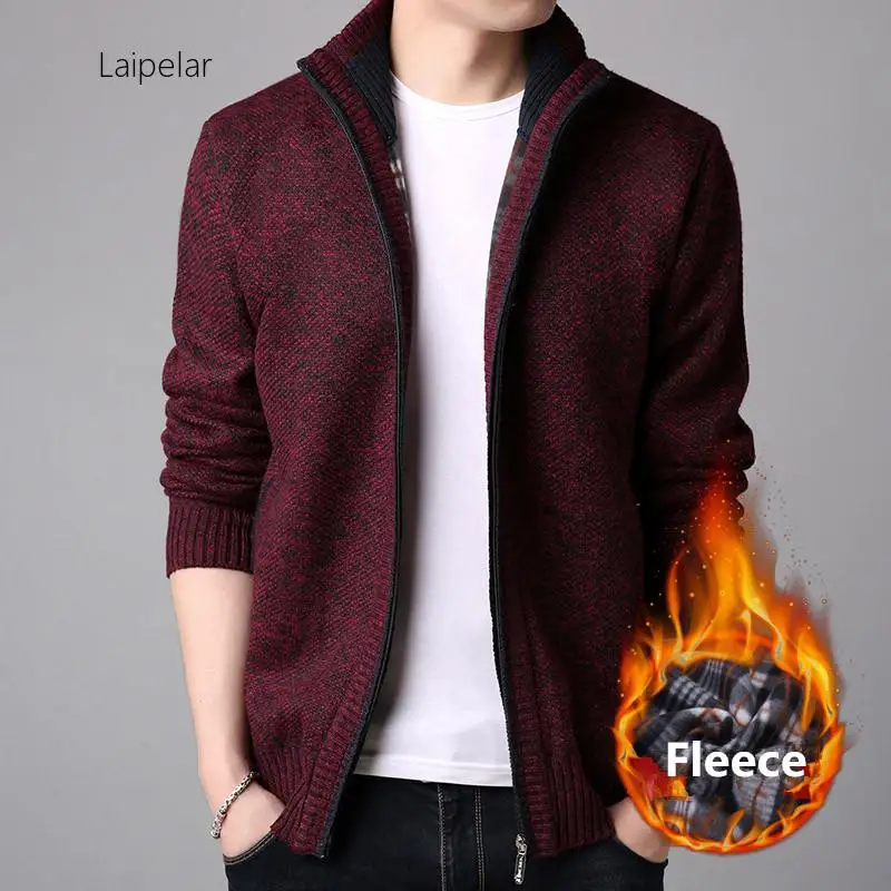 

2020 New Men's Sweater Cardigan Coats Autumn Winter Thick Sweatercoats Warm Fleece Coats Casual Zipper Knitted Sweaters Jackets