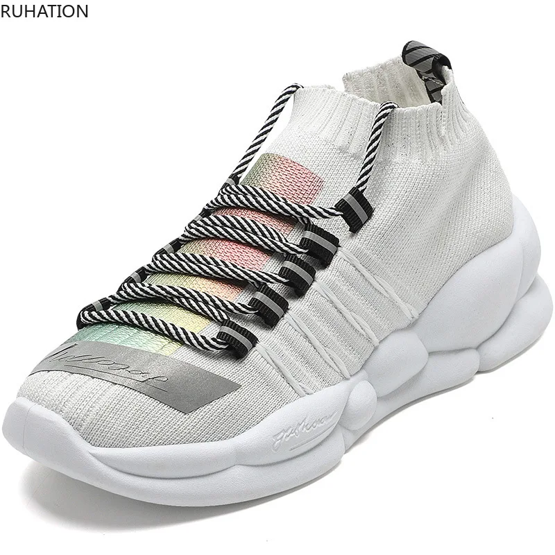 

New Shoes Women Sneakers Flying Woven Breathable Comfortable Mesh Cushioning Female Casual Tennis Trainers Shoe Lace-Up