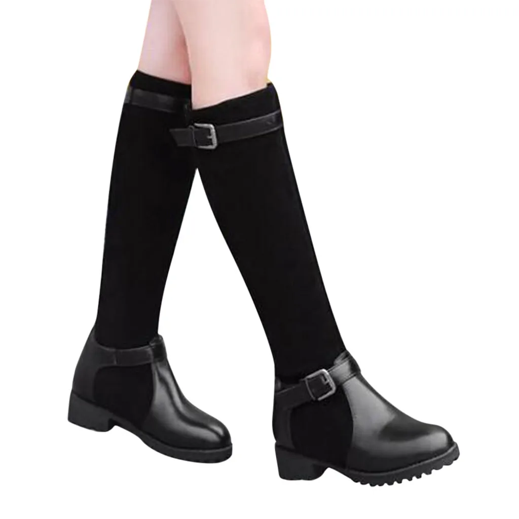 Модные новые популярные женские сапоги; сезон осень-зима; женские сапоги на плоской подошве; ботфорты выше колена; высокие сапоги из черной замши; 40# N3