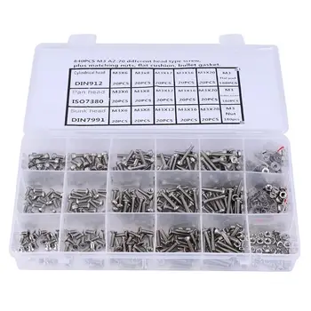 

840Pcs M3 Stainless Steel Flat Washers Screws Cylindrical Countersunk Pan Head Screw Nut Washer Kit Wholesale