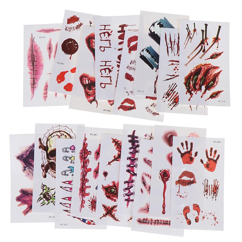 Halloween Horror Tattoos Sticker Wound Scary Blood Injury Halloween Zombie Scar Fake Scars Bloody Makeup Sticker Decoration