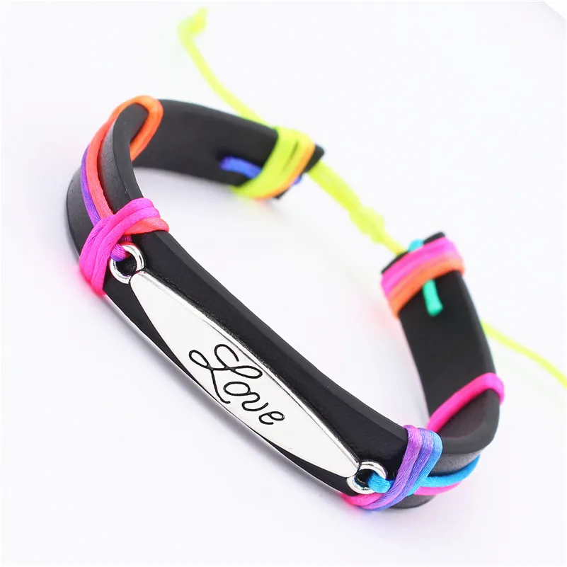 Handmade Fashion Cute Tibetan LOVE letter Leather bracelet wish Gift for Sister Daughter Mom Family Christmas Bracelets | Украшения и