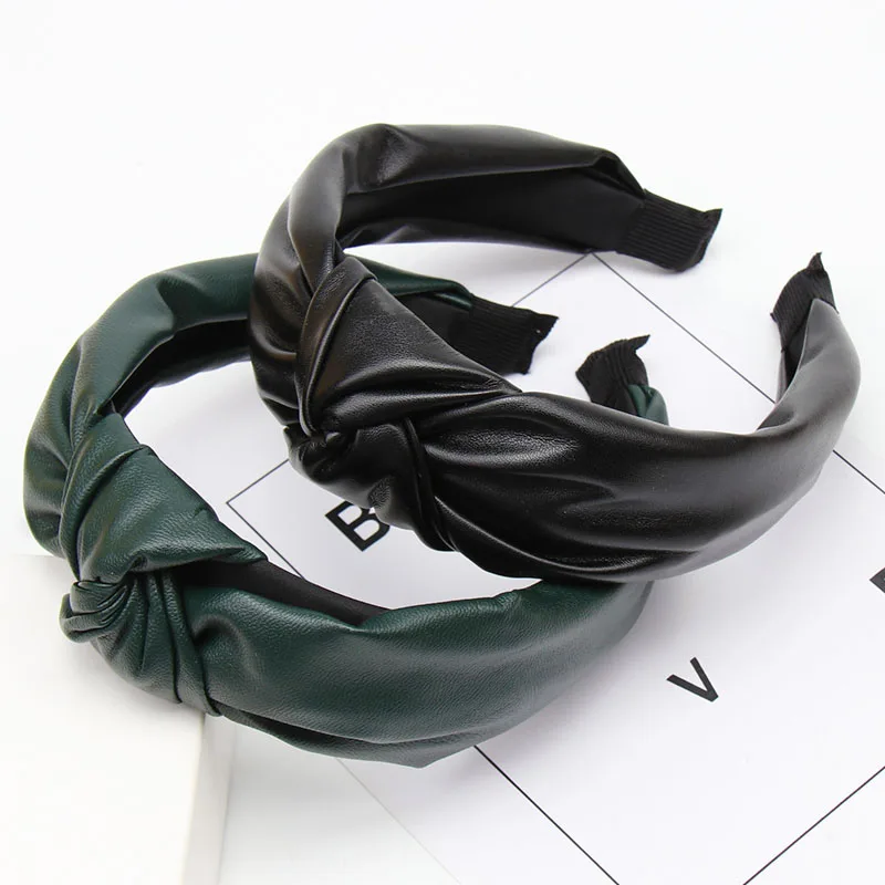 

Solid PU Leather Knot Headbands for Women Girls Autumn Winter Hairband Women Hair Acessories Wide Side Hair Hoop