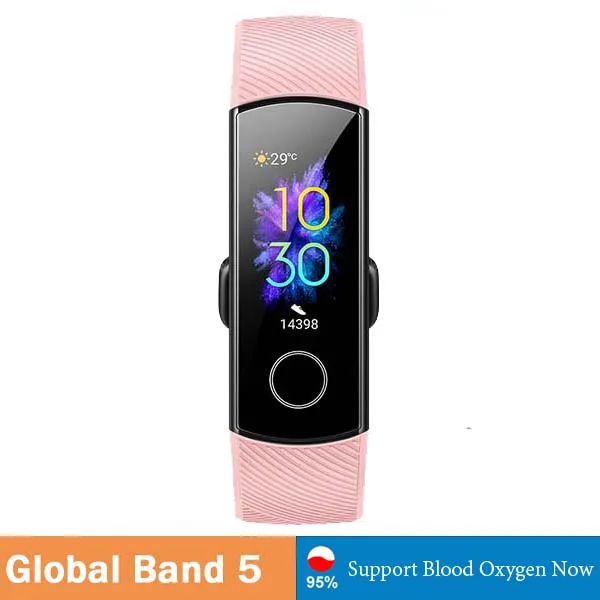 Умный Браслет huawei Honor Band 5, трекер, умный OLED, для плавания, водонепроницаемый, Bluetooth, фитнес-трекер, сенсорный экран - Цвет: Global band 5 pink