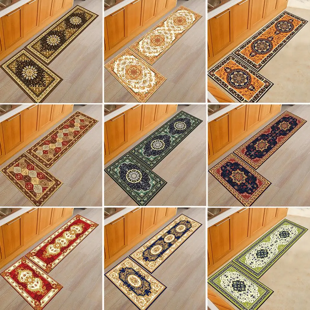 

European Kitchen Mat Bathroom Door Mat Bedroom Soft Flower Carpet Kitchen Long 180cm Machine Washable