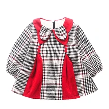 Зимнее платье для девочек; платье принцессы в клетку с длинными рукавами в стиле пэчворк; теплые детские праздничные платья из плотного бархата; Одежда для девочек