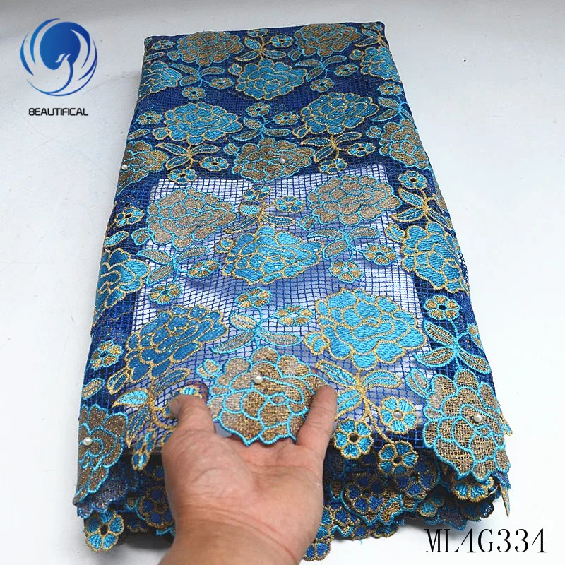 BEAUTIFICAL нигерийские кружевные ткани Новое Африканское водорастворимое кружево с камнями 5 ярдов гипюровая кружевная ткань с вышивкой ML4G334