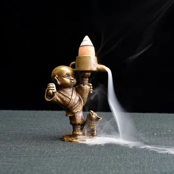 

Fashion Backflow Incense Burner Reverse Flow Censer retro copper Kung Fu Little Monk Censer Teapet Home Decoration Office Crafts