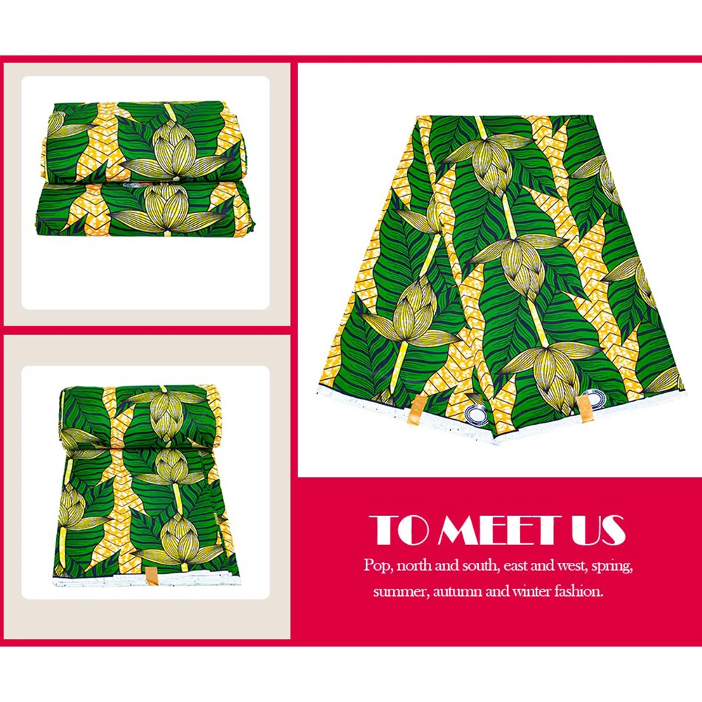 Ankara Real Wax African Fabric Print New Arrival Green Guaranteed Bazin Veritable Pagne High Quality Polyester 6 Yards | Аксессуары для