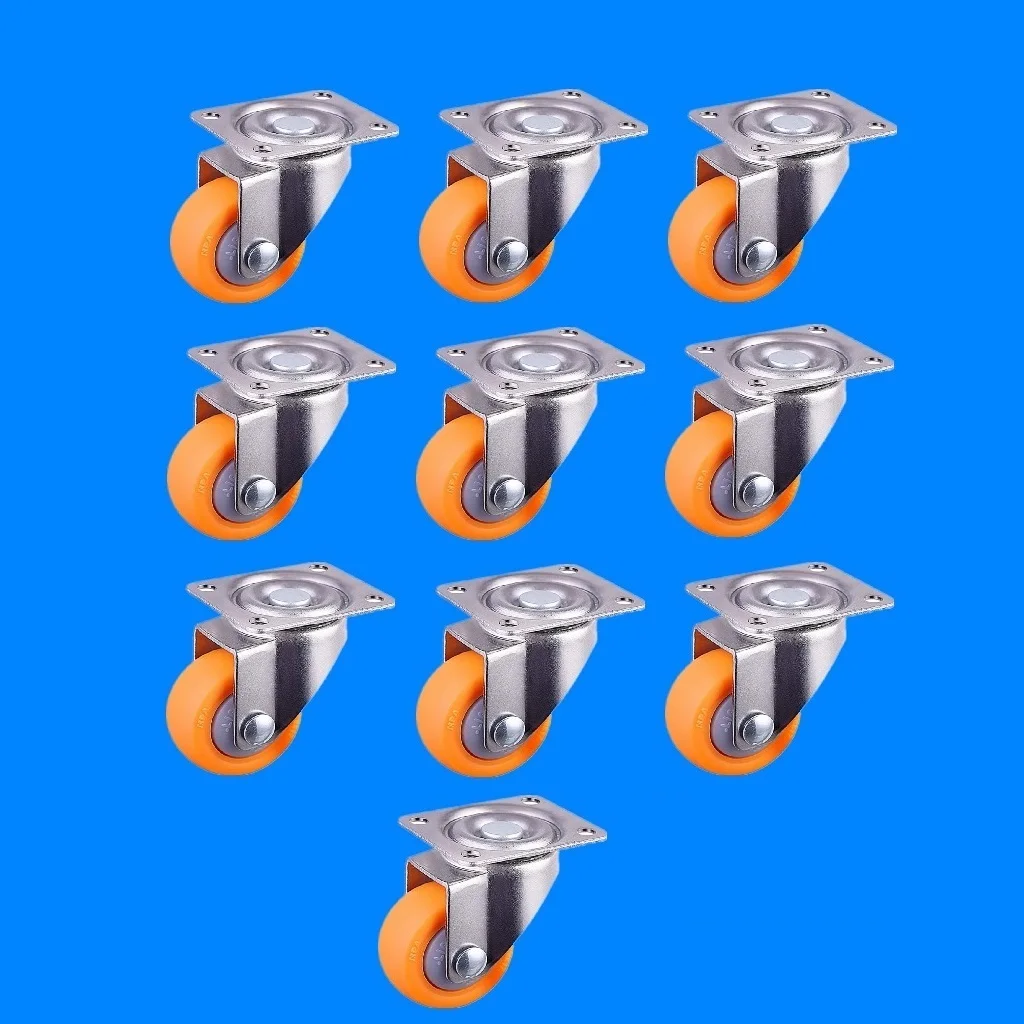 Orange Nylon All Swivel Caster Wheels Plate Castor for Trolleys 32mm, 17kg, 10pcs Set