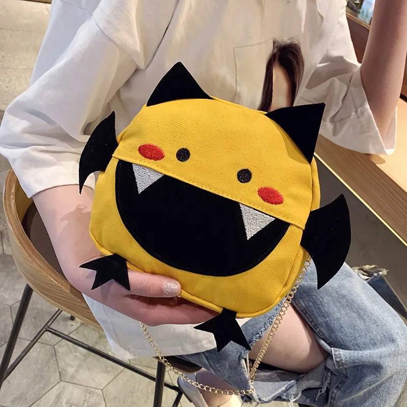 

Canvas Bag WOMEN'S Bag 2019 New Style chao wang Red Cute Funny Shoulder Bag INS Ugly Meng Chain Shoulder Bag
