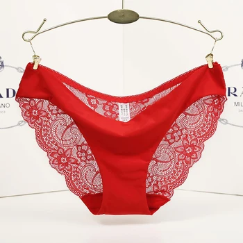 

Red Panties Sexy Lace Women's Underwear Plus Size Panty Transparent Low-Rise Underpants Female Briefs Intimates Ladies New Hot