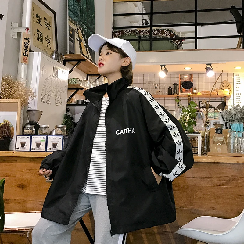 Harajuku свободное осеннее пальто BF куртка Женская Хип-Хоп куртка с длинными рукавами куртка-бомбер Панк пальто для бойфренда свободная ветровка