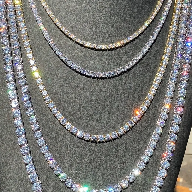 

2019New Punk Hiphop Rhinestone Tennis Chain Necklace Men Women Silver Gold Iced Out Chain Link Necklace Jewelry 6mm Tennis Chain