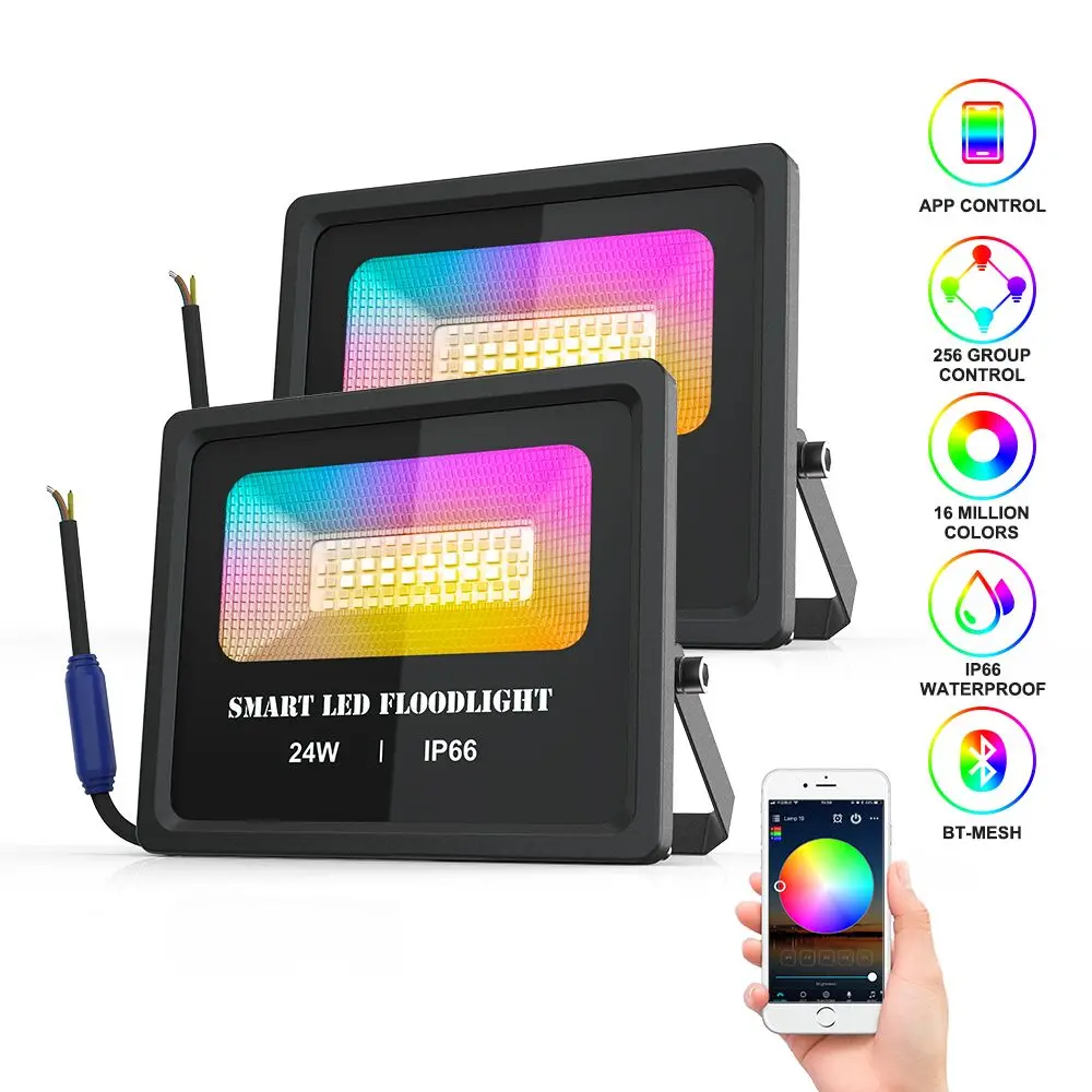 RGBW Led Flood Light Bluetooth App Control LED Flood Lights IP66 Waterproof Dimmable Outdoor Color Changing LED Landscape Lights