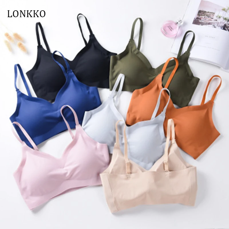 

Seamless One Piece Underwear For Women Girls 70-85 A B C V-neck Bra Wire Free Comfortable Sleep Bras Daily S M L XL 7 Colors