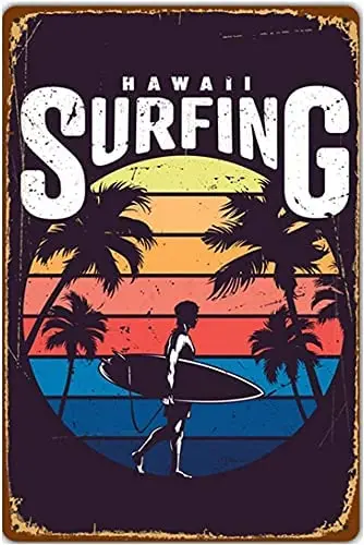 

Cool Original Retro Design Hawaii Surfing Counting Tin Metal Signs Wall Art|Thick Tinplate Print Poster Wall Decoration
