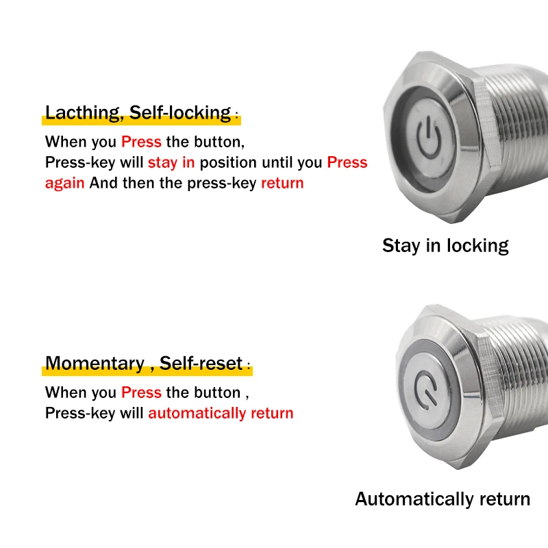 Description Picture 3 of item12mm Waterproof Momentary Stainless Steel Metal Doorbell Bell Horn Push Button Switch LED Car Auto Engine PC Power Start Starter