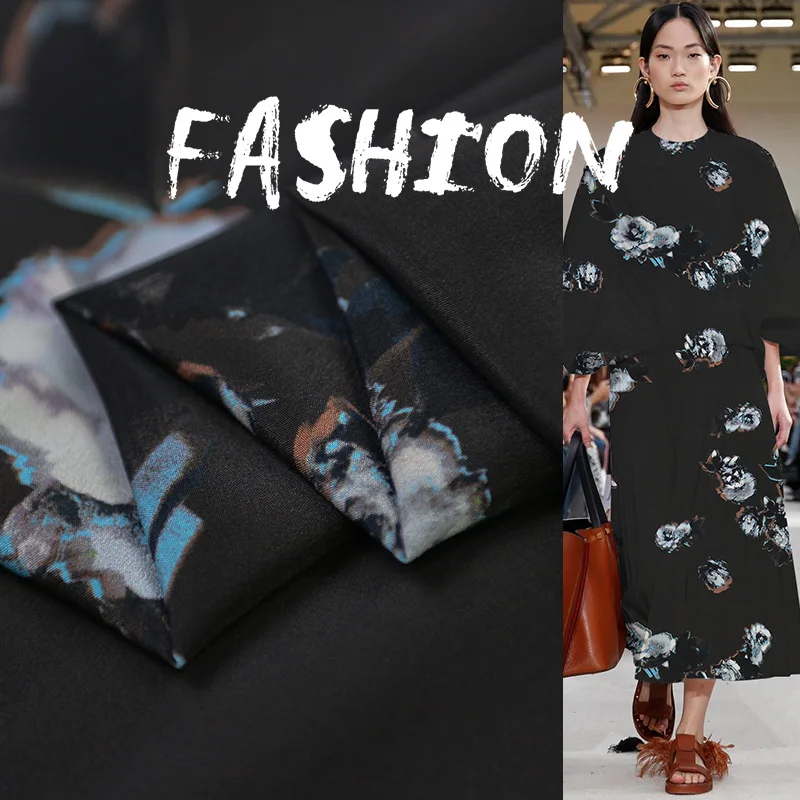 

100cm*140cm Black Vintage Silk Crepe Material Soft Natural Clothing Sewing Material