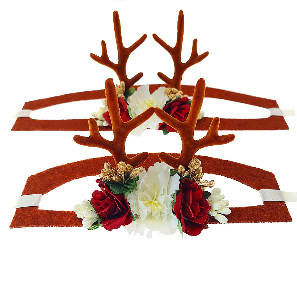 

High Quality Headwear For Pet Dogs Cats Hat Christmas Reindeer Antlers With Flowers For Christmas Decor Pet Hair Accessories