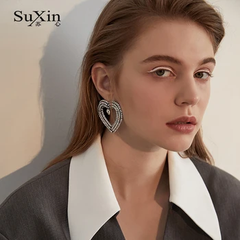 

SuXin earrings 2020 new simple love letter earrings for women long section artificial crystal pendant earrings jewelry gift