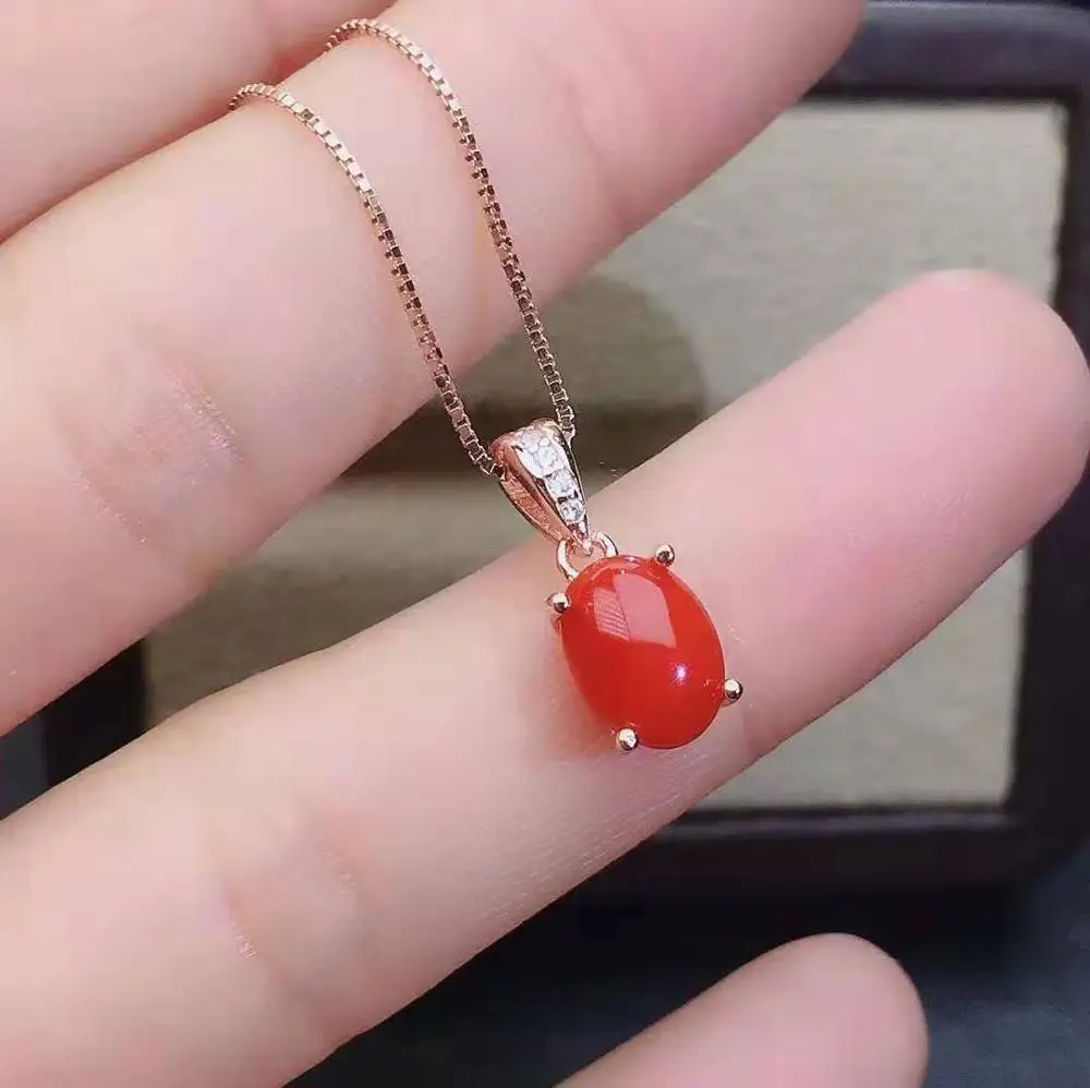 necklace Бутик красный коралл S925 Набор Кулон Кольцо Серьги Мода классический - Цвет камня: necklace