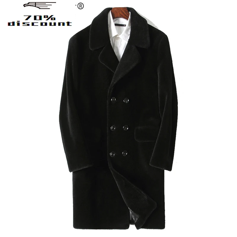 

Men's Real Fur Coat Autumn Winter Jacket Sheep Shearing Double-breasted Long Wool Coat Plus Size 5xl KFS28M204 KJ3802