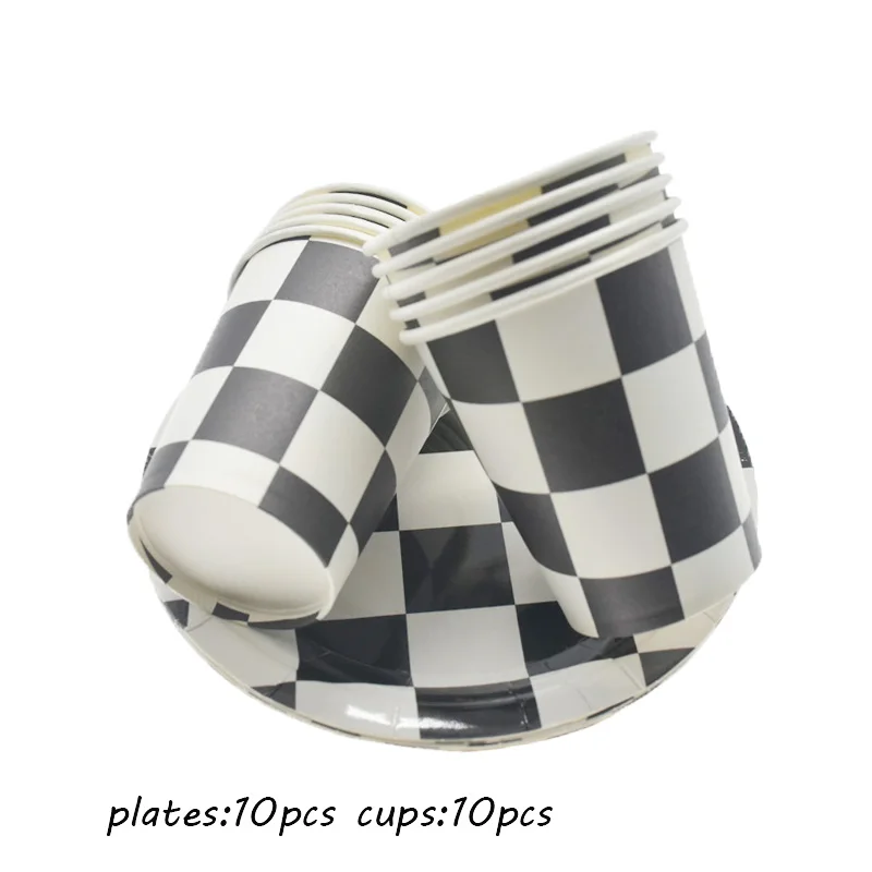 20pcs B Set Черно-белые вечерние шахматы в стиле гоночной машины, набор одноразовой посуды с Клетчатым флагом, вечерние принадлежности для детского душа - Цвет: 20pcs B Set