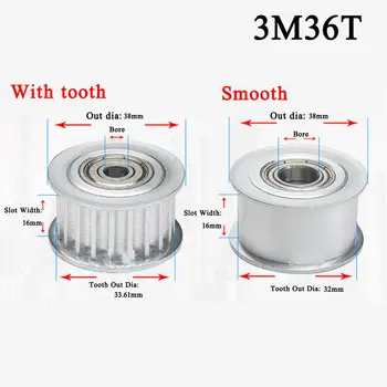 

36 Teeth 3M Idler Pulley Tensioner Wheel Bore 5/7/8/10/12/15mm with Bearing Guide 3M synchronous Gear HTD3M For 15mm Belt