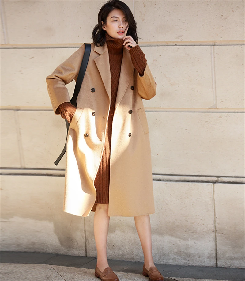 Женское элегантное зимнее шерстяное пальто, длинное Бандажное шерстяное пальто свободного размера плюс, женское кашемировое пальто на осень