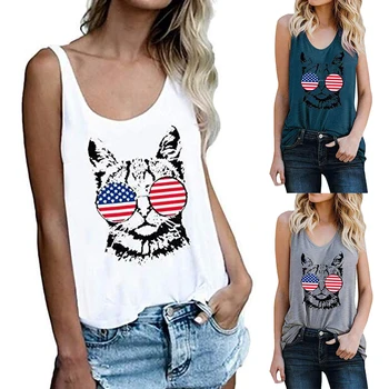 

Hirigin Women's Cat Print Off Shoulder Sexy Vest Fashion Sleeveless Tank Top T-Shirt NEW