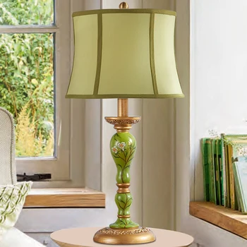 

American European Home Decor Table Lamp Chinese Classical Lamp Retro Fabric Resin Bedside Lamp Warm Wedding Room Art Desk Lamp