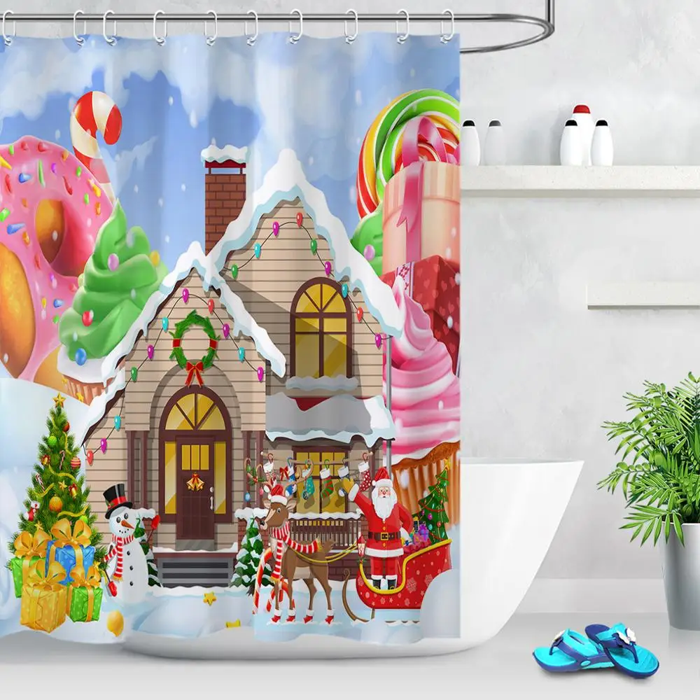 Мультяшные дизайнерские рождественские детские занавески для душа Candyland Candy House, Санта Клаус, снег, занавески для ванной, детский Декор, подарки