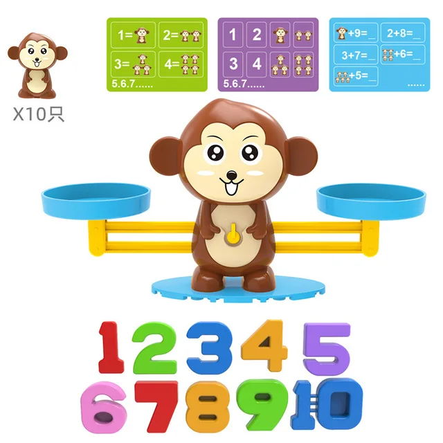 Mini Clever Monkey Balance Scale Kids Montessori Math Toy Digital Number Board Game Educational Learning Toys Teaching Material 1