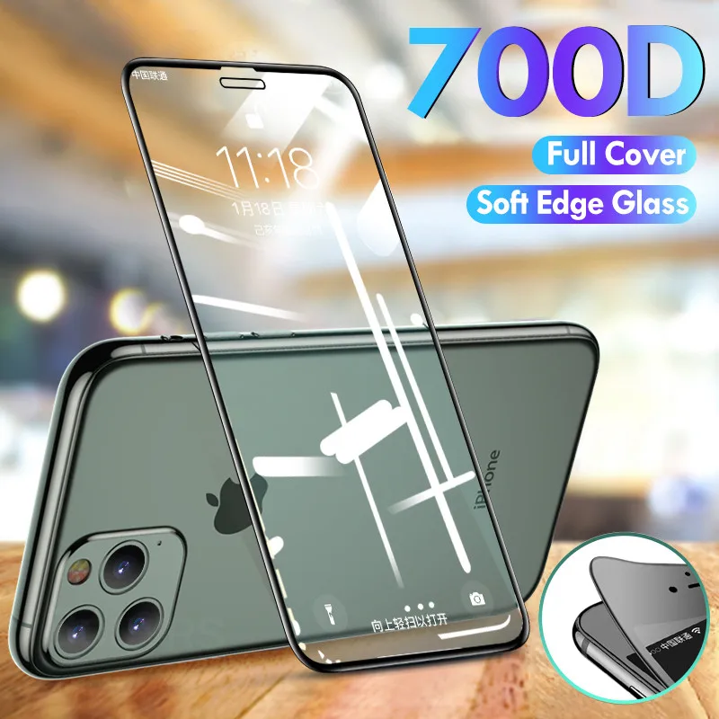 

700D Curved Edge Protective Tempered Glass For iPhone 11 Pro X XS Max XR Screen Protector Glass On For iPhone 7 6 8 6s Plus X