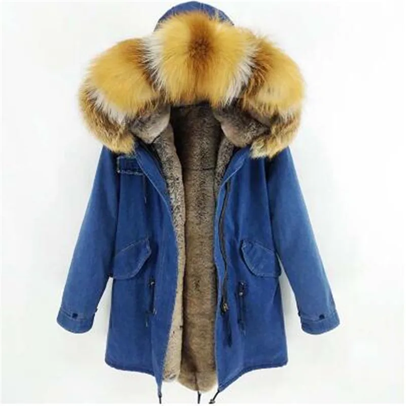

2019 new Waterproof Long Parka Faux Fur Liner Natural Raccoon Fur Collar Detachable Warm Winter Jacket Women