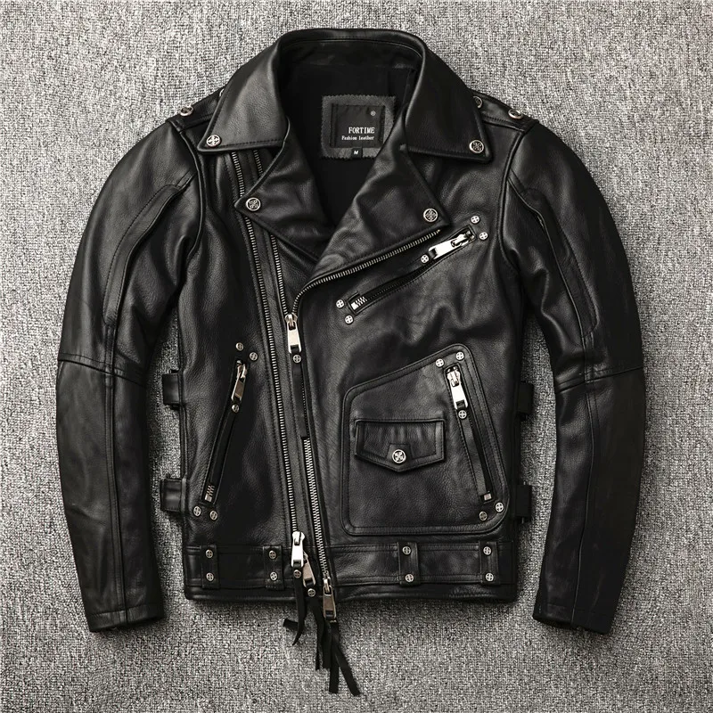 

Free shipping.2020 new Brand motor style,cool punk Plus size cowhide Jacket,fashion genuine Leather coat.quality leather jackets