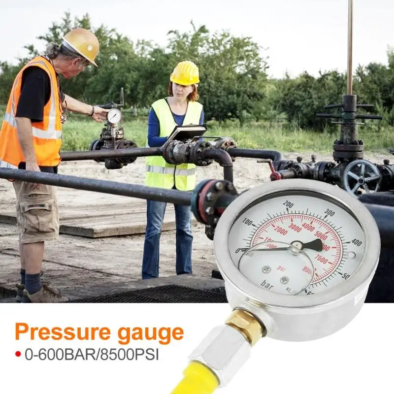 

Hydraulic Hose Test Point Coupling 0-600BAR/8500PSI Gauge and 1.5m Hose Kit for Measure Pressure in Hydraulic System