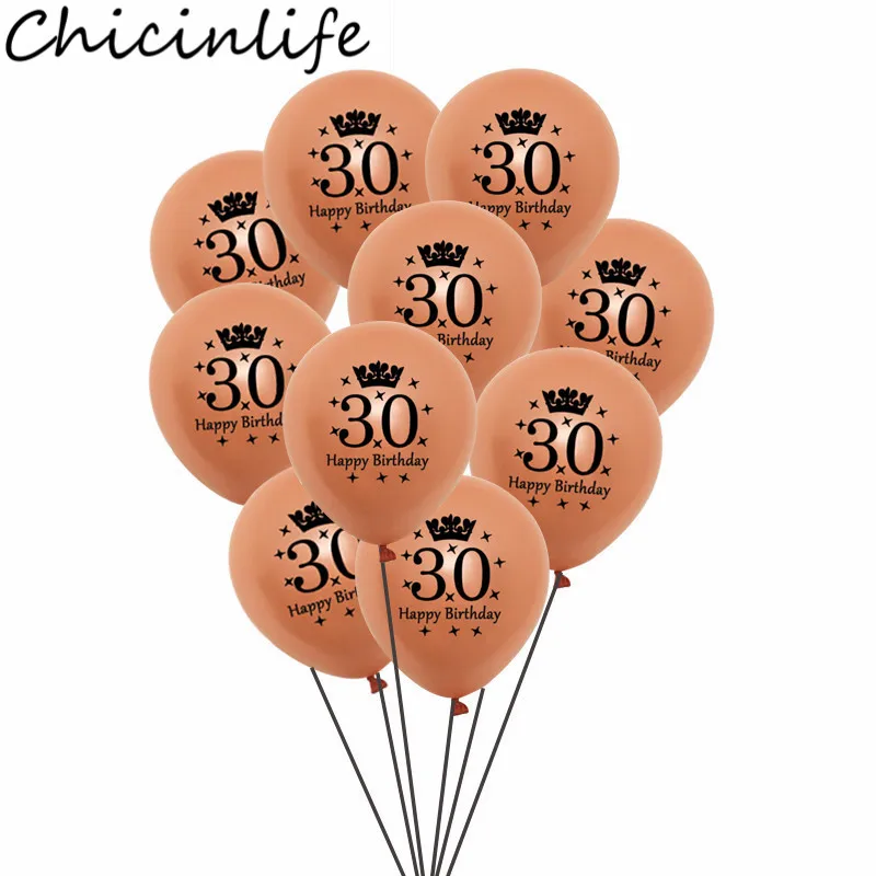 

10Pcs Rose Gold 12inch 30 40 50 60 Year Happy Birthday Latex Balloons Women Men Adult 30th Birthday Party Anniversary Supplies