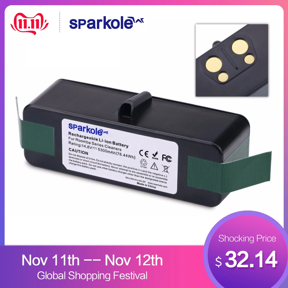 Online Sparkole 5.3Ah 14,8 V Li Ion Akku für iRobot Roomba 500 600 700 800 Serie 510 531 555 560 620 630 631 650 760 770 780 870 880