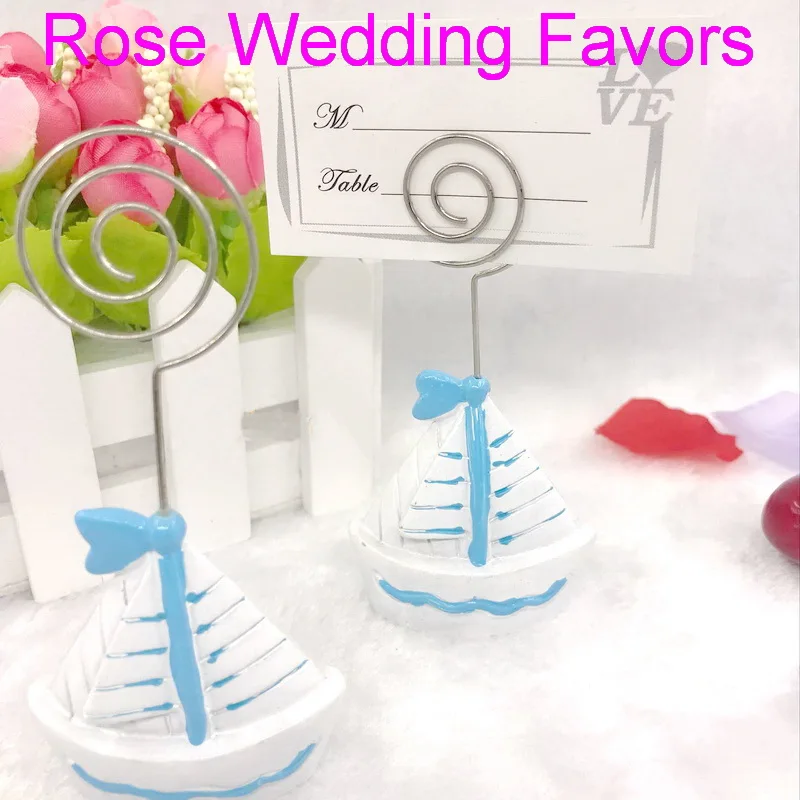 

(10pcs/lot)FREE SHIPPING+Blue Themed Sailboat Place Card Holder Beach Wedding Party Table Number Holders Bridal Shower Favors
