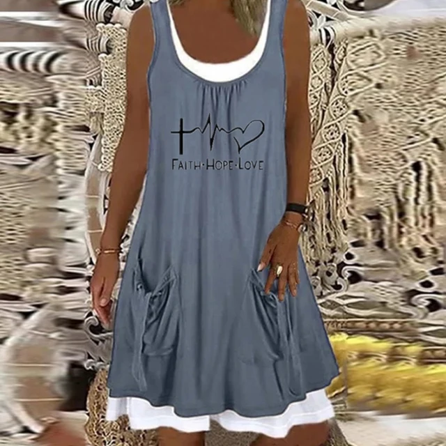 Summer Patchwork Short Dress Women 2021 Casual O Neck Pocket Party Dress Ladies Sleeveless Loose Beach Dresses Plus Size 15